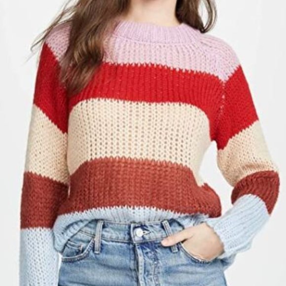 J.O.A. Women's Multi Stripe Sweater Oversized Knit - Picture 1 of 4